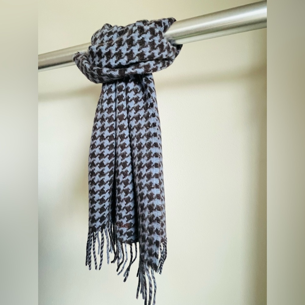 Paul Smith Chocolate houndstooth and lavender fringe scarf